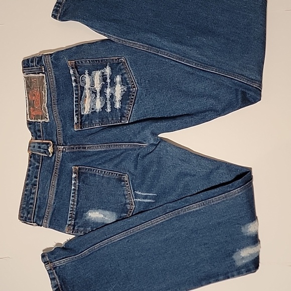 Tiger DenM Blue Jeans Denim Pants Straight Leg Distressed Patchwork Mid-Rise 30 - Picture 4 of 12